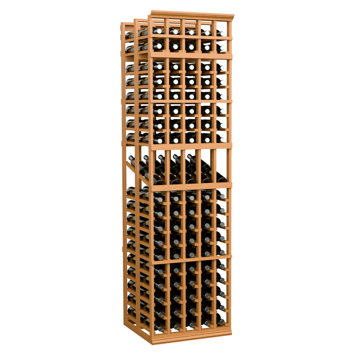 Honey-toned wood 5-column double-deep wine display rack with bottle slots