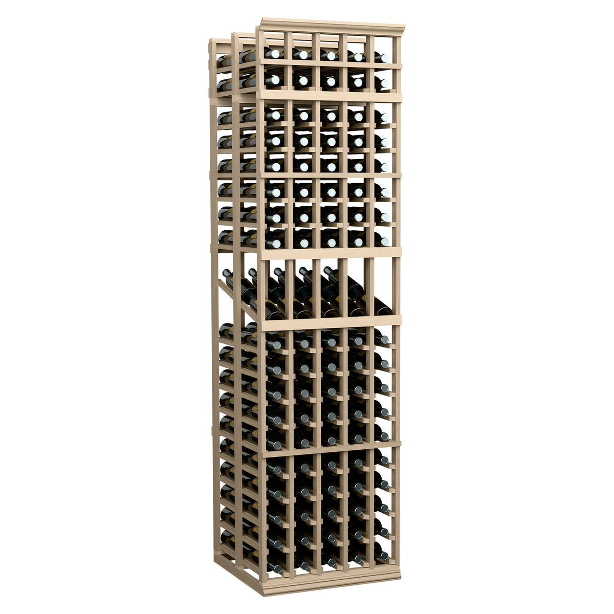 5-column double deep wine display rack with gray-stained wood and bottle openings