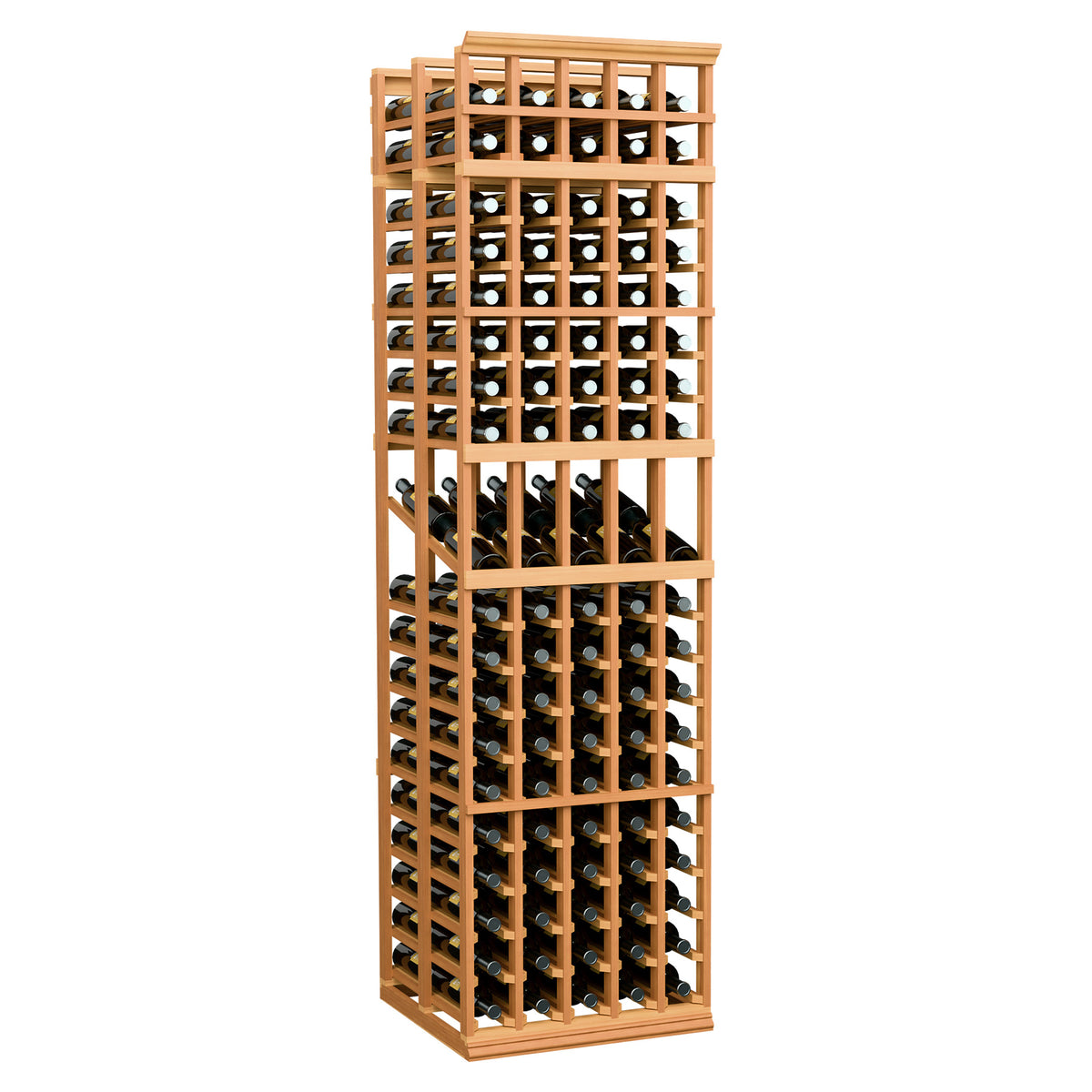 5-column double deep wine display rack with warm light wood frame and bottle slots