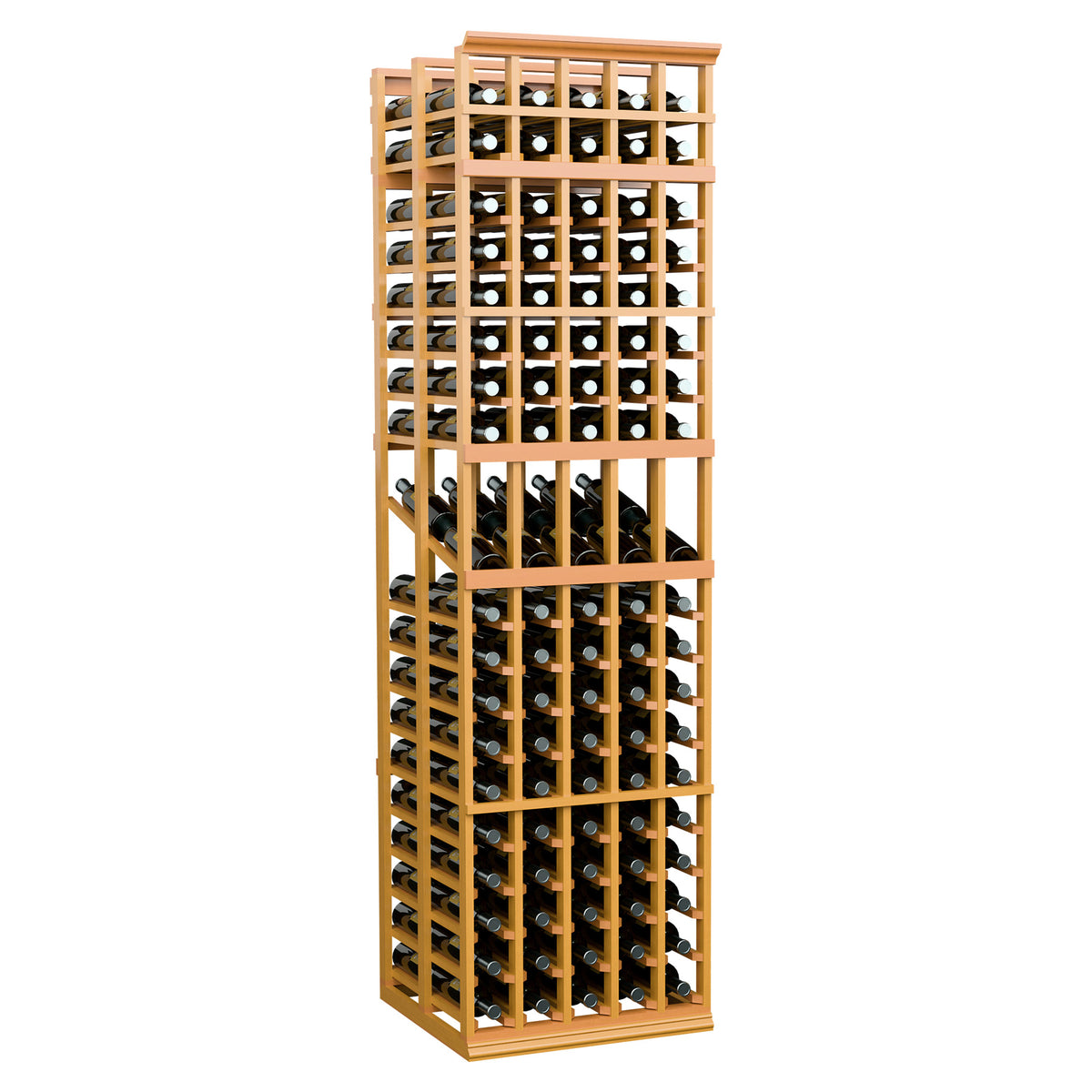 5-column double deep wine display rack with light yellow wood and front bottle openings