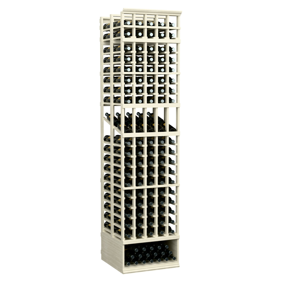 5-column double deep wine display rack with lattice shelves and bottle openings, pale off-white