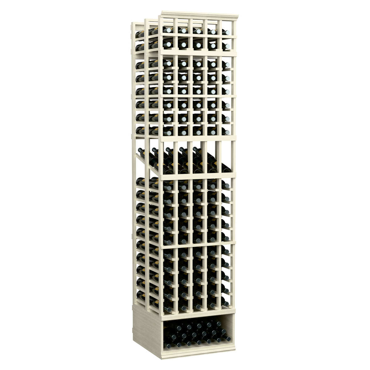 5-column double deep wine display rack with lattice shelves and bottle openings, pale off-white
