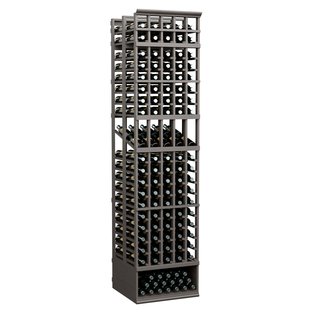 Wine display rack with black metal frame, double-deep 5-column bottle shelves