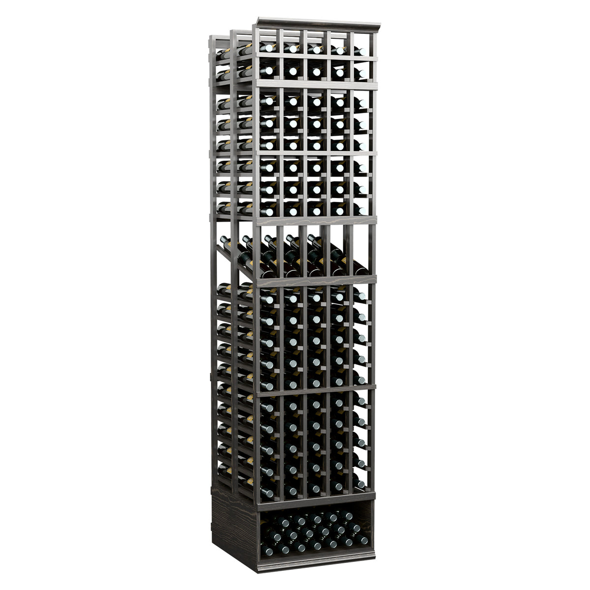 5-column double-deep wine display rack, black metal frame with front bottle openings