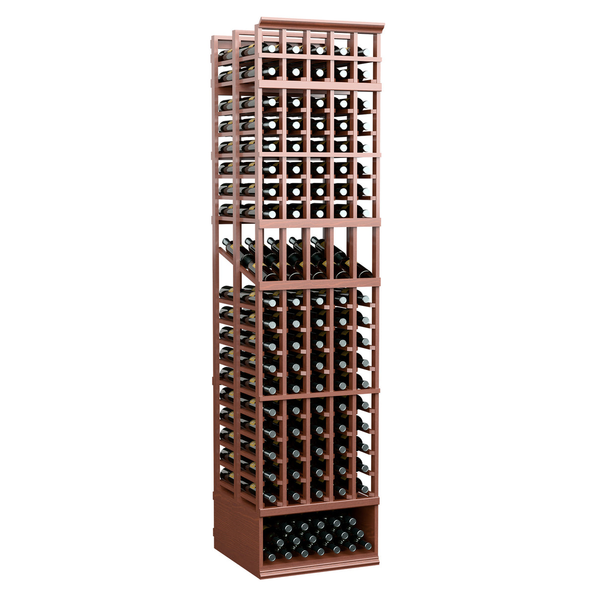 5-column double-deep wine display rack, reddish-brown frame with front wine bottle rows