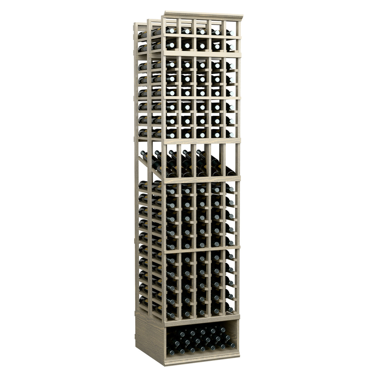 5-column double-deep wine bottle display rack in light gray, front view