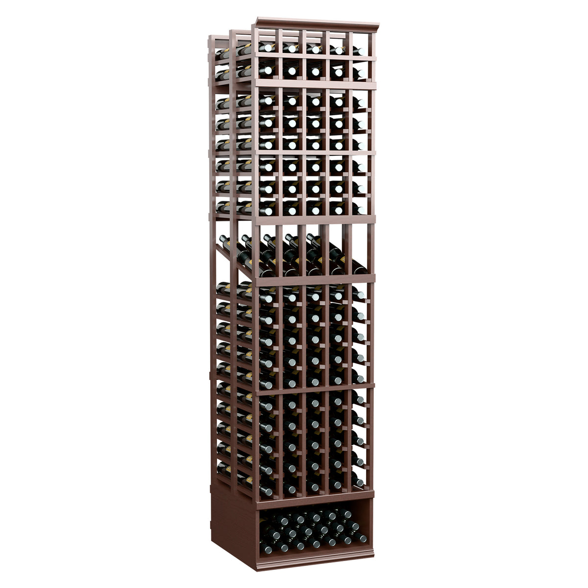 5-column double-deep wine bottle display rack in dark brown, front view