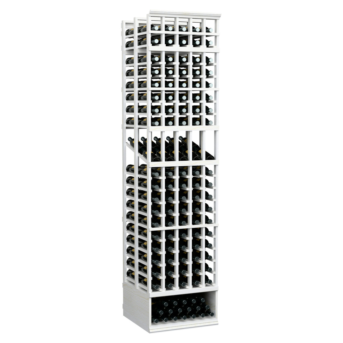 5-column double-deep wine bottle display rack in white, front view