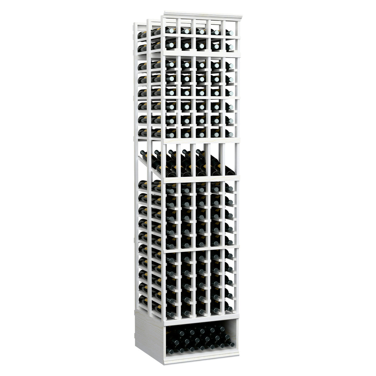 5-column double-deep wine bottle display rack in white, front view