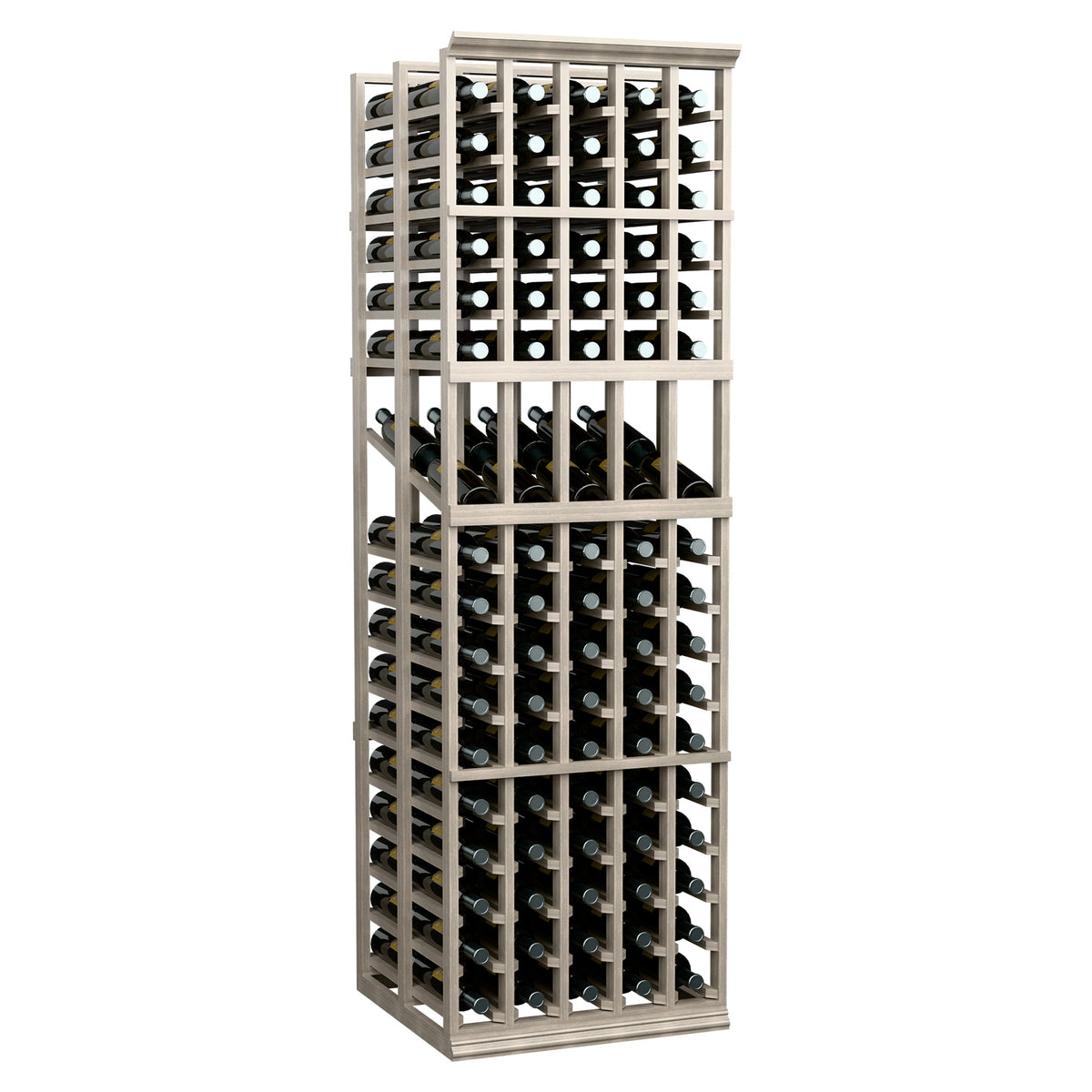 5-column double-deep wine display rack with bottle openings and grid-style frame