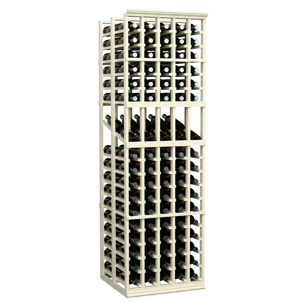 5-column double-deep wine display rack with white-painted frame and bottle slots
