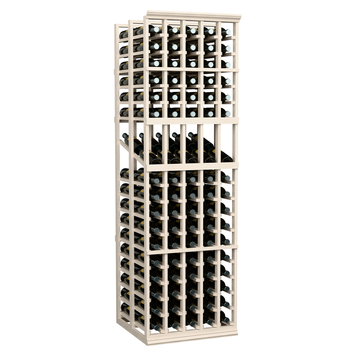 White wine display rack with five columns and double-deep slots for wine bottles