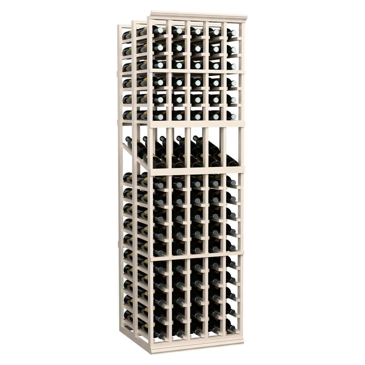 White five-column double-deep wine rack with open lattice and bottle storage rows