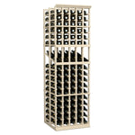 Wine bottle display rack with 5 columns and double-depth storage, pale wood frame