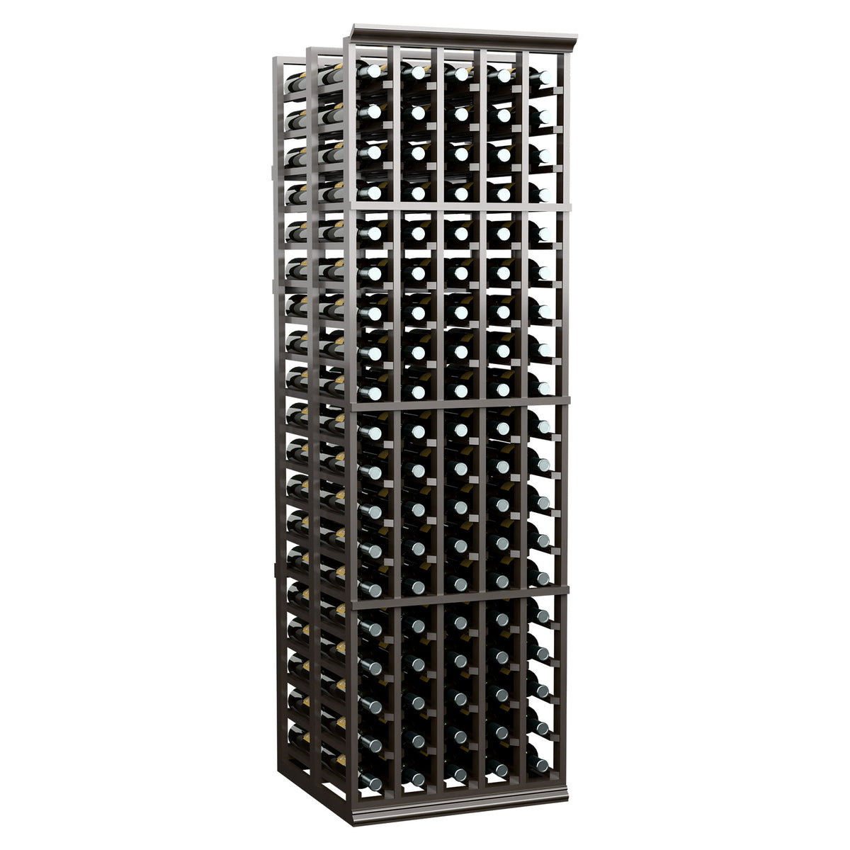 Black double-deep wine bottle rack with 5 columns, front-facing full height view