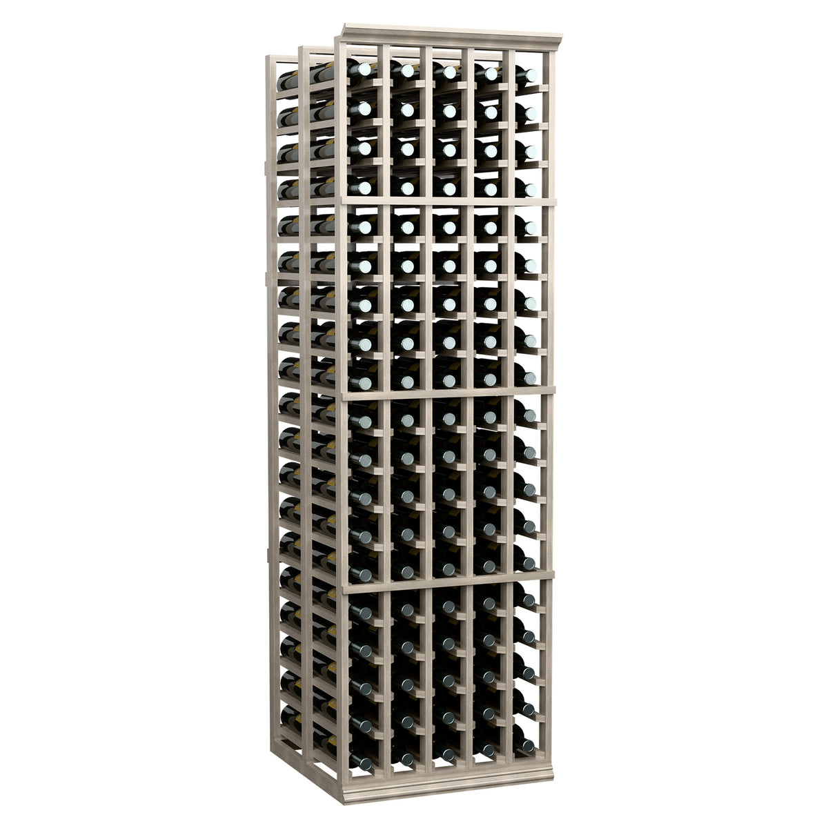Tall wine bottle storage rack with 5 columns and double-deep bottle rows, dark finish
