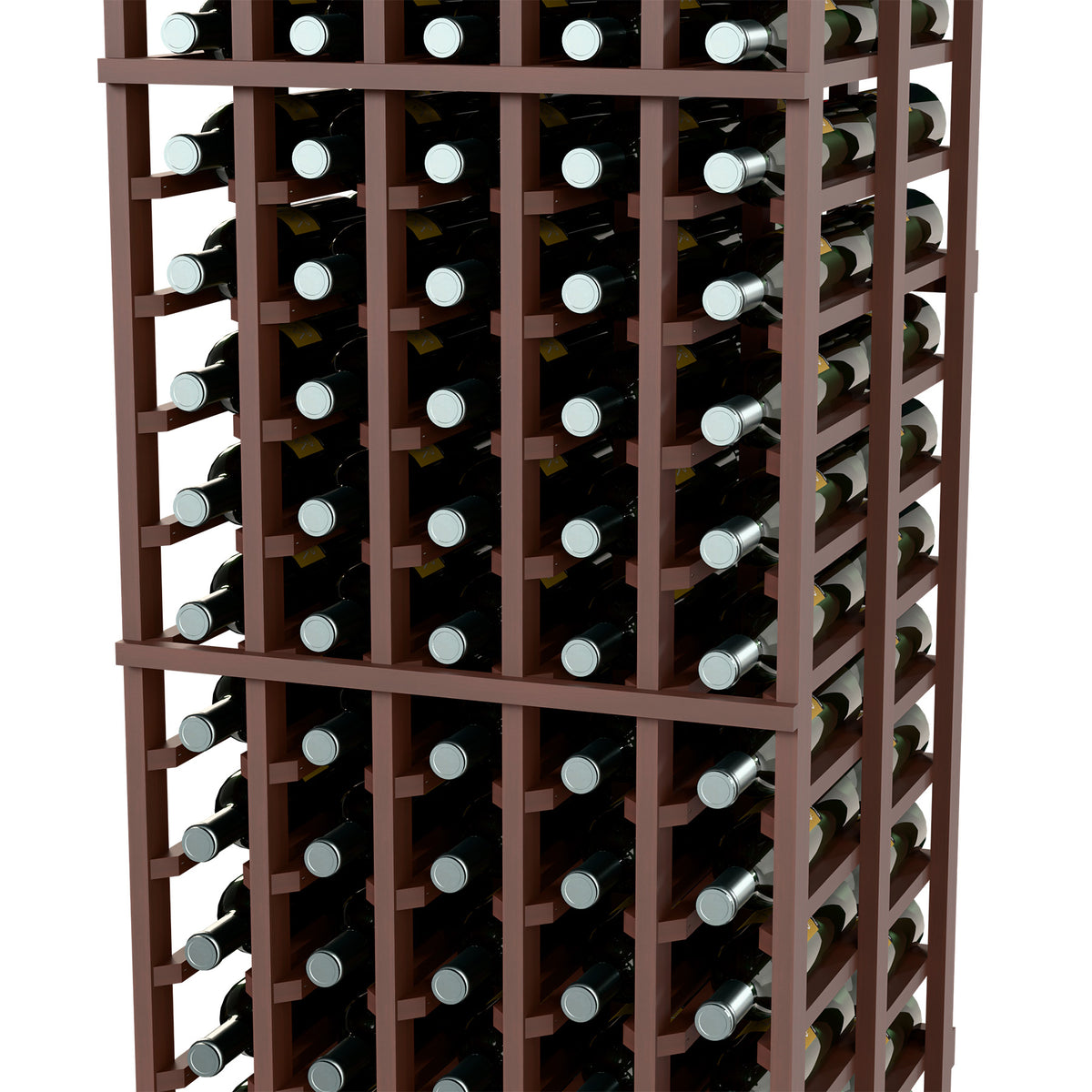 5-column double deep wine bottle rack, dark brown wood frame with bottle slots