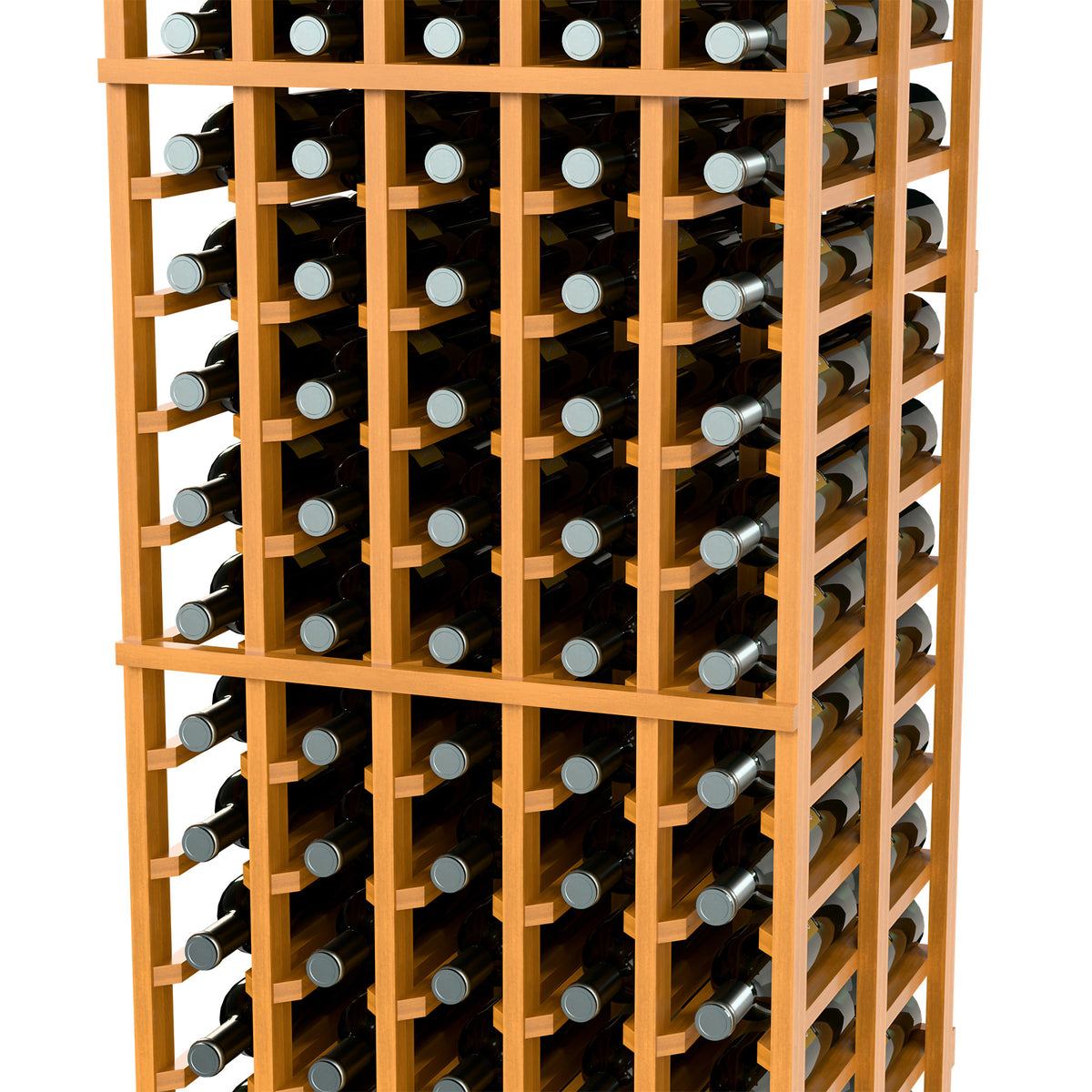 Light orange wine bottle rack with double deep bottle rows and 5-column frame