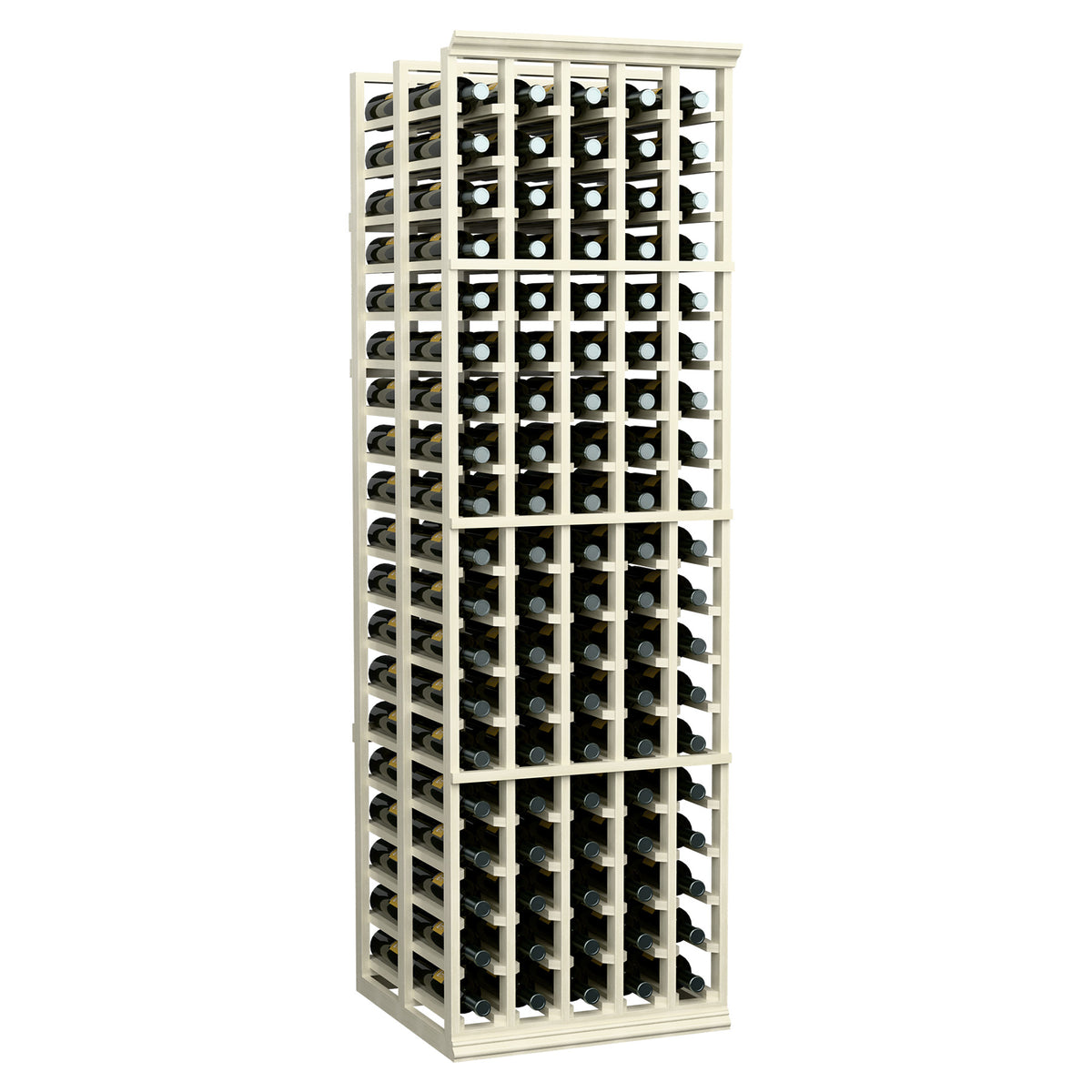 White-wash double deep wine bottle rack, 5 columns with many bottle holders