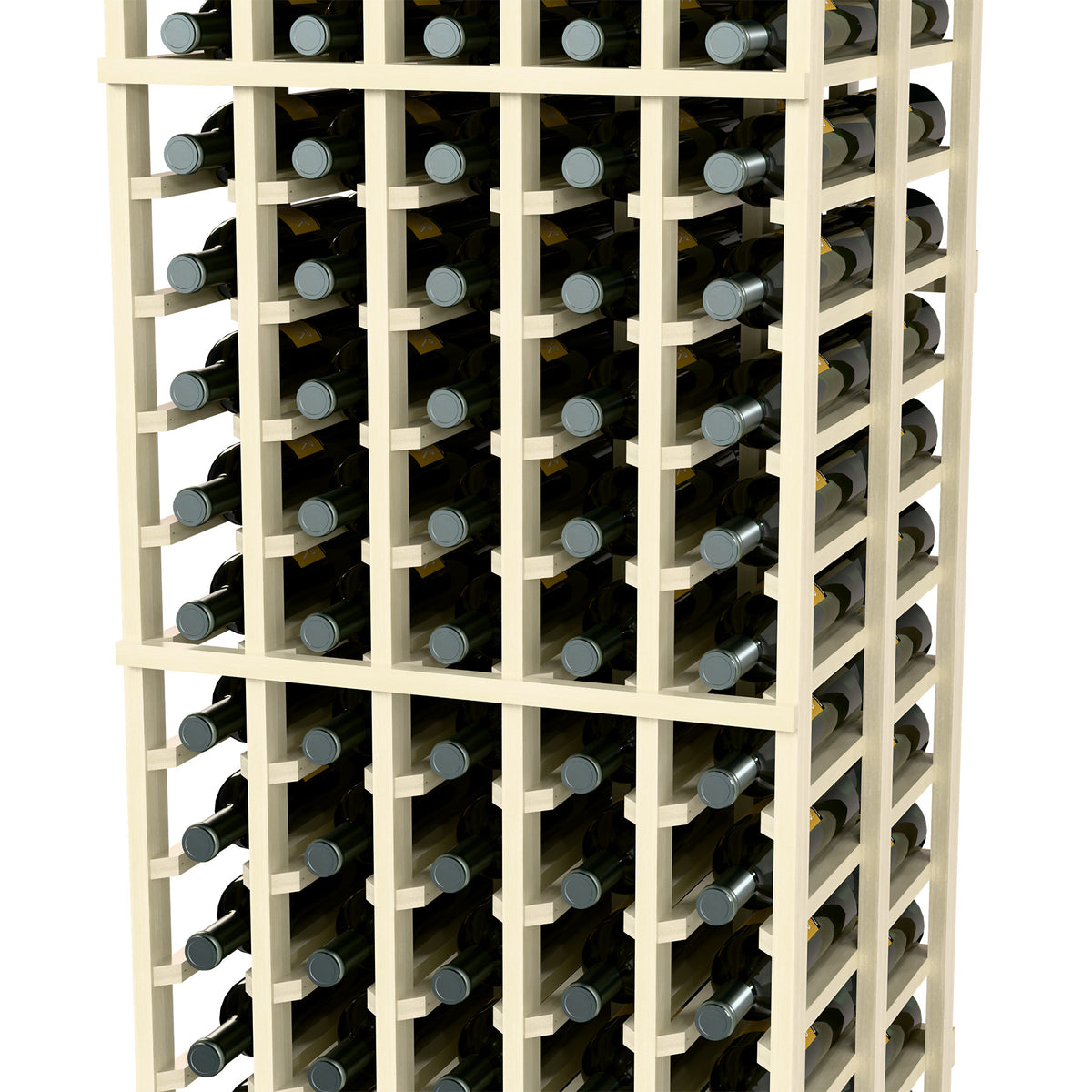 Light wood 5-column double-deep wine rack with open grid and bottle holders