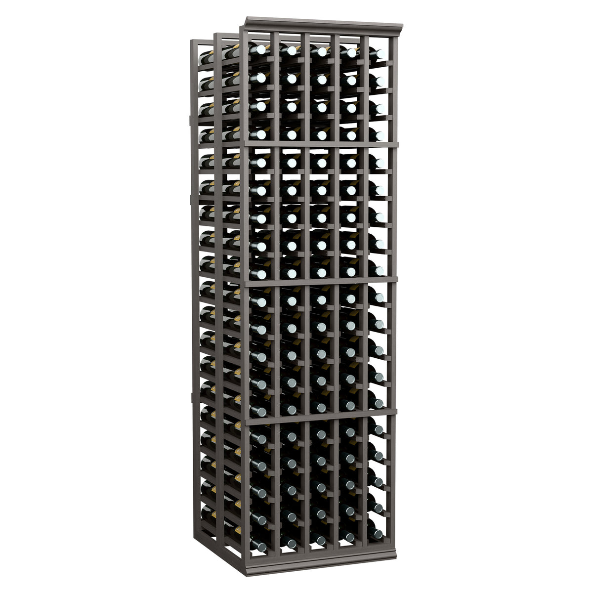 Dark wine bottle rack, 5-column double-deep, open lattice with round bottle slots