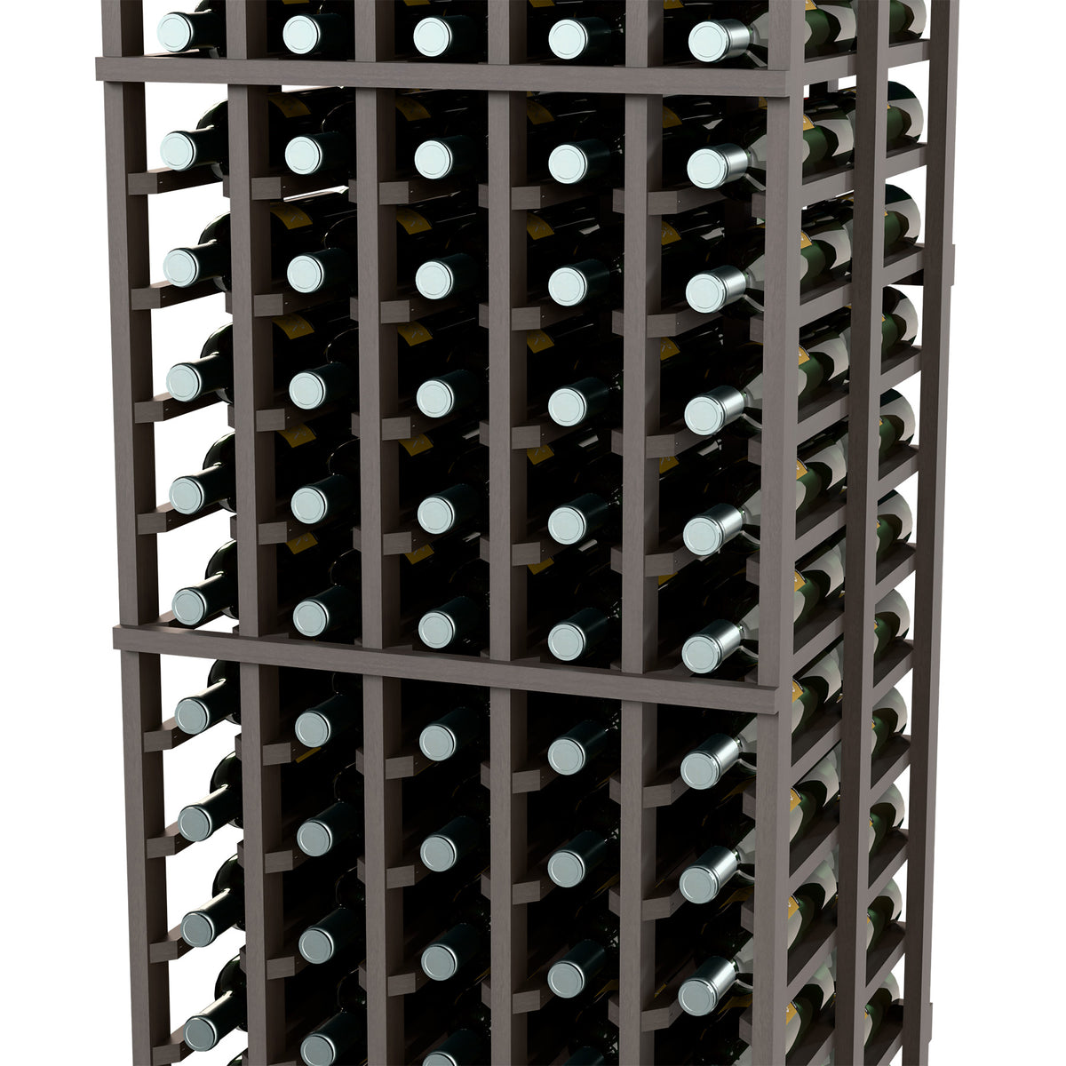 Dark 5-column double-deep wine rack showing front grid and bottle openings