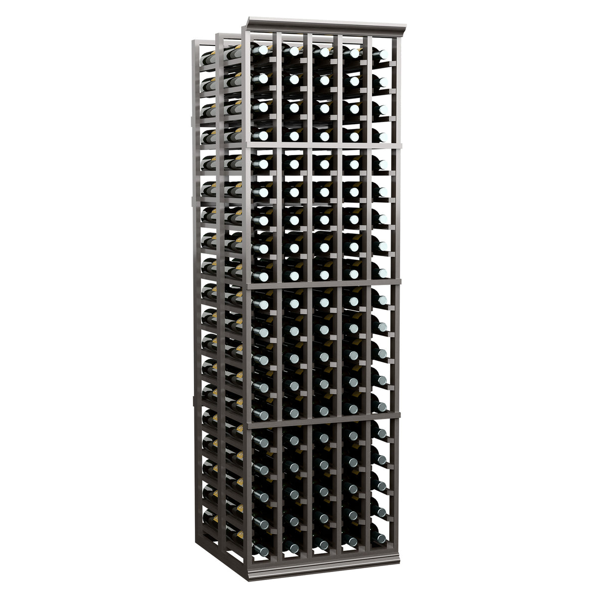 Dark 5-column double-deep wine rack with open lattice and stacked bottle slots
