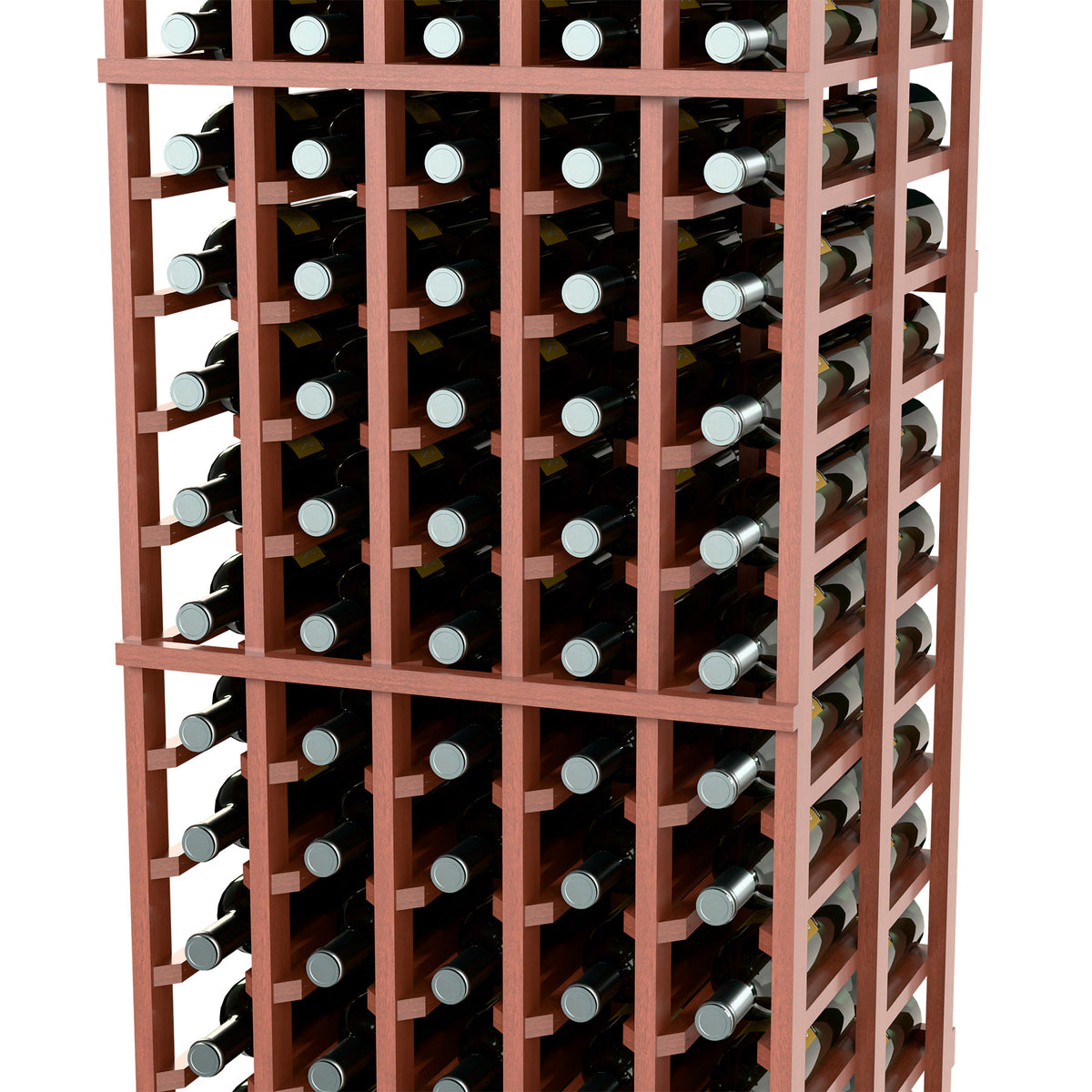Red-brown 5-column double-deep wine rack with front grid and bottle necks