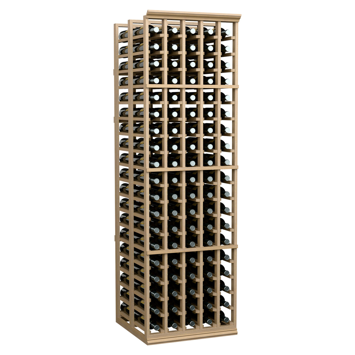Light wood 5-column double-deep wine rack with open lattice and bottle holders