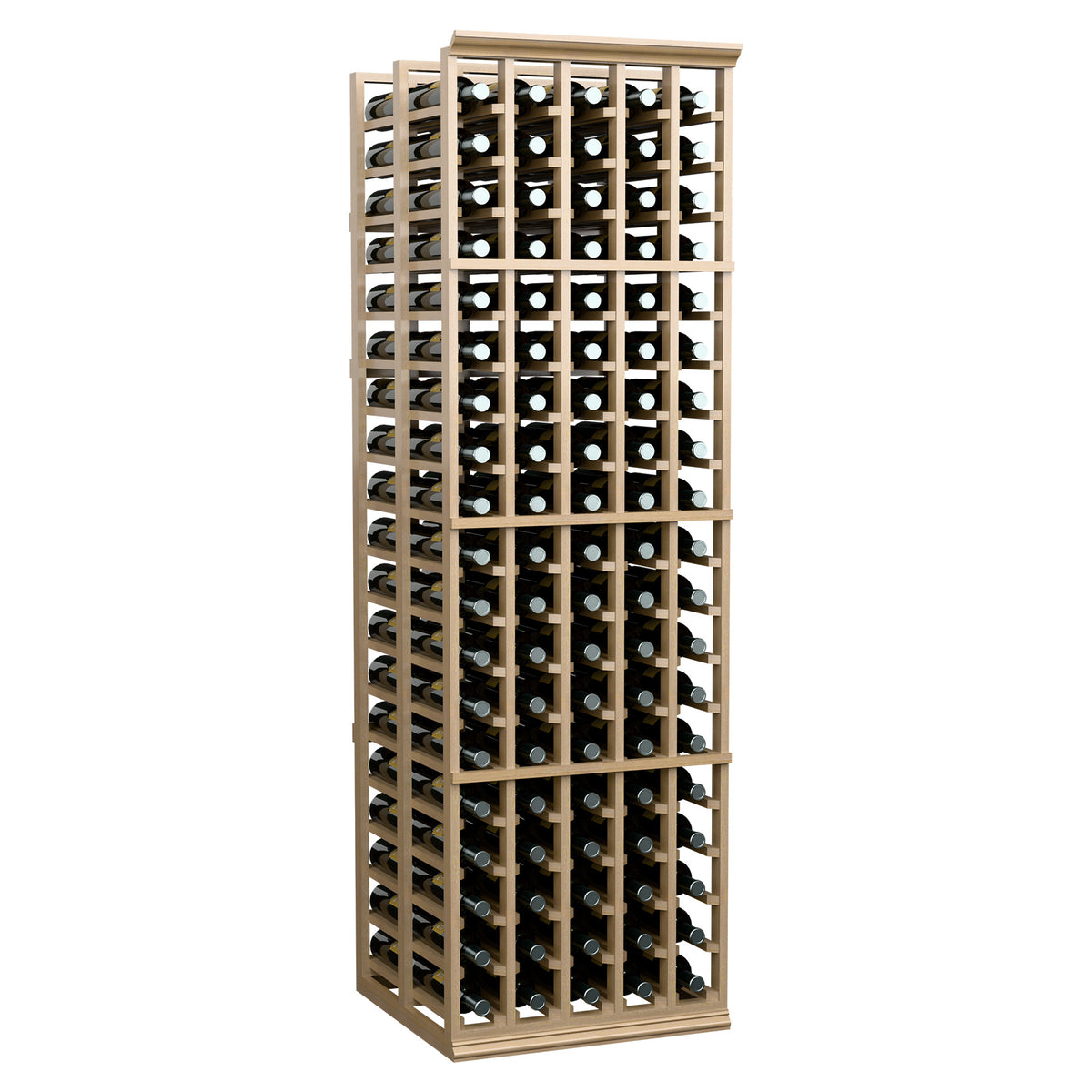 Tall wine bottle rack with double-deep grid holding bottles on both sides