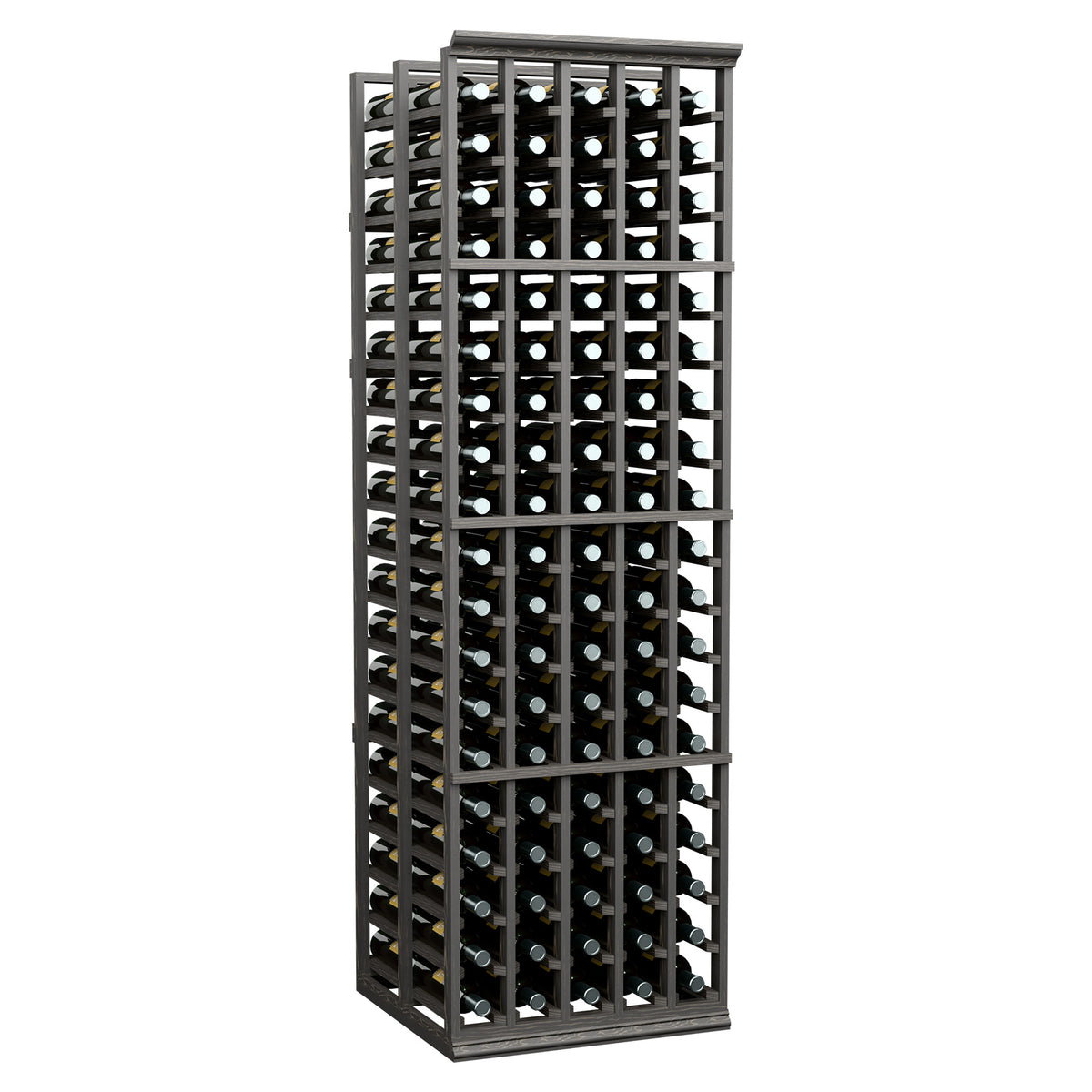 Black double-deep wine bottle storage rack with wire-style bottle holders
