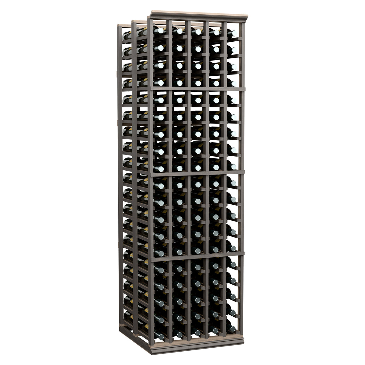 5-column double deep wine rack with dark frame, holding bottles in grid slots