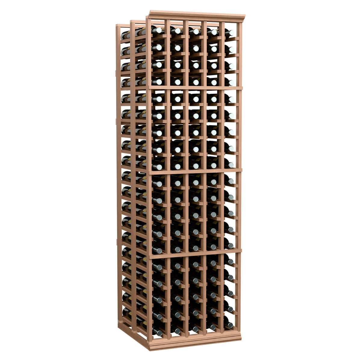 5-column double deep wine rack with light reddish-brown frame, holding bottles