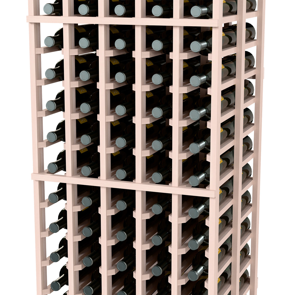 White wash wood wine bottle rack with front bottles and side bottle compartments