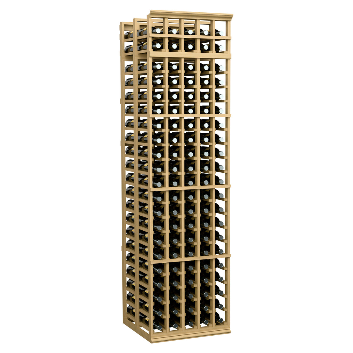 Wine bottle storage rack with 5 columns and double-deep slots, natural light wood frame