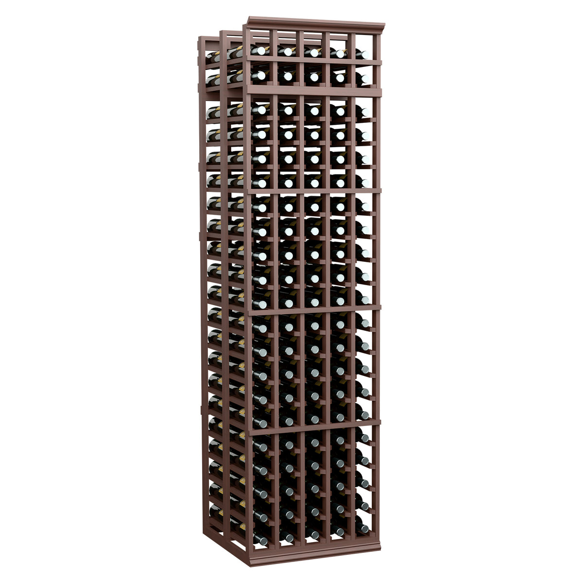 Wine bottle storage rack with 5 columns and double-deep slots, dark brown wood frame