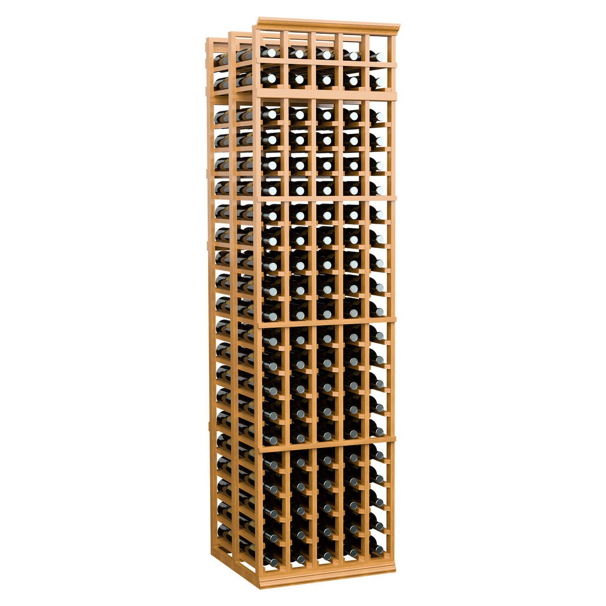Wine bottle storage rack with 5 columns and double-deep slots, golden wood frame