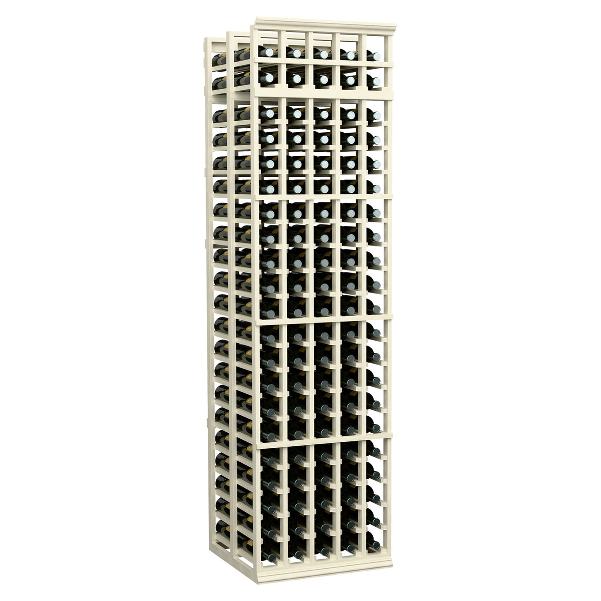 Wine bottle storage rack with 5 columns and double-deep slots, pale white wood frame