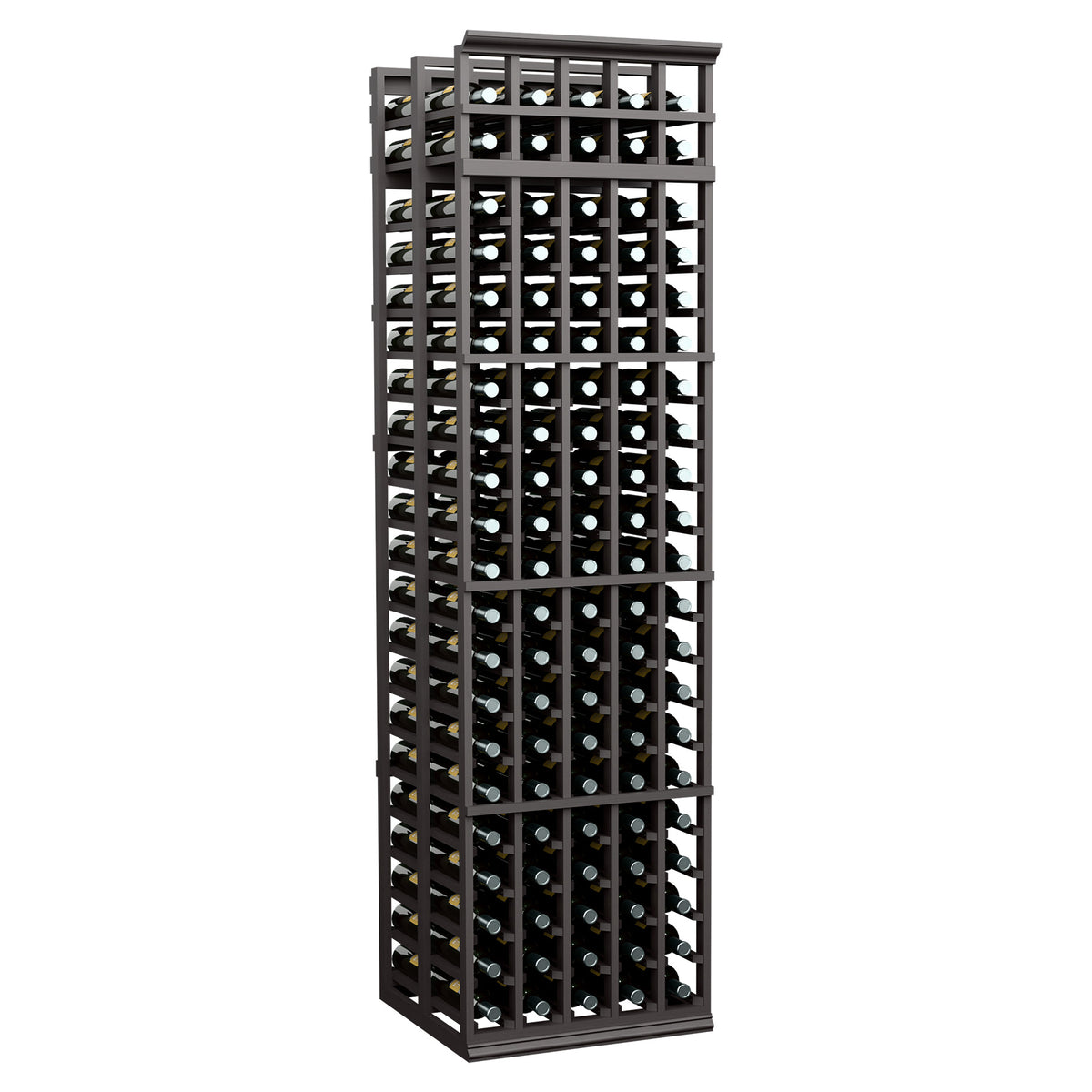5 column double deep wine rack with black frame and stacked bottle slots
