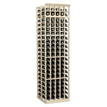 Tall wine bottle rack, 5-column double-deep style, with grid slots and wooden frame.