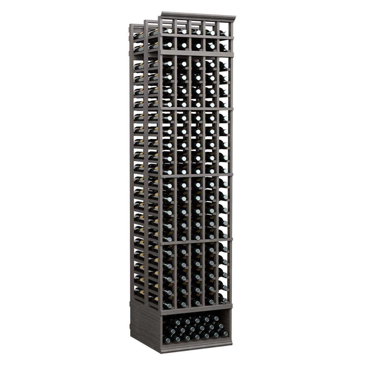 8 ft 5-column double-deep wine bottle rack with black frame and front bottle slots