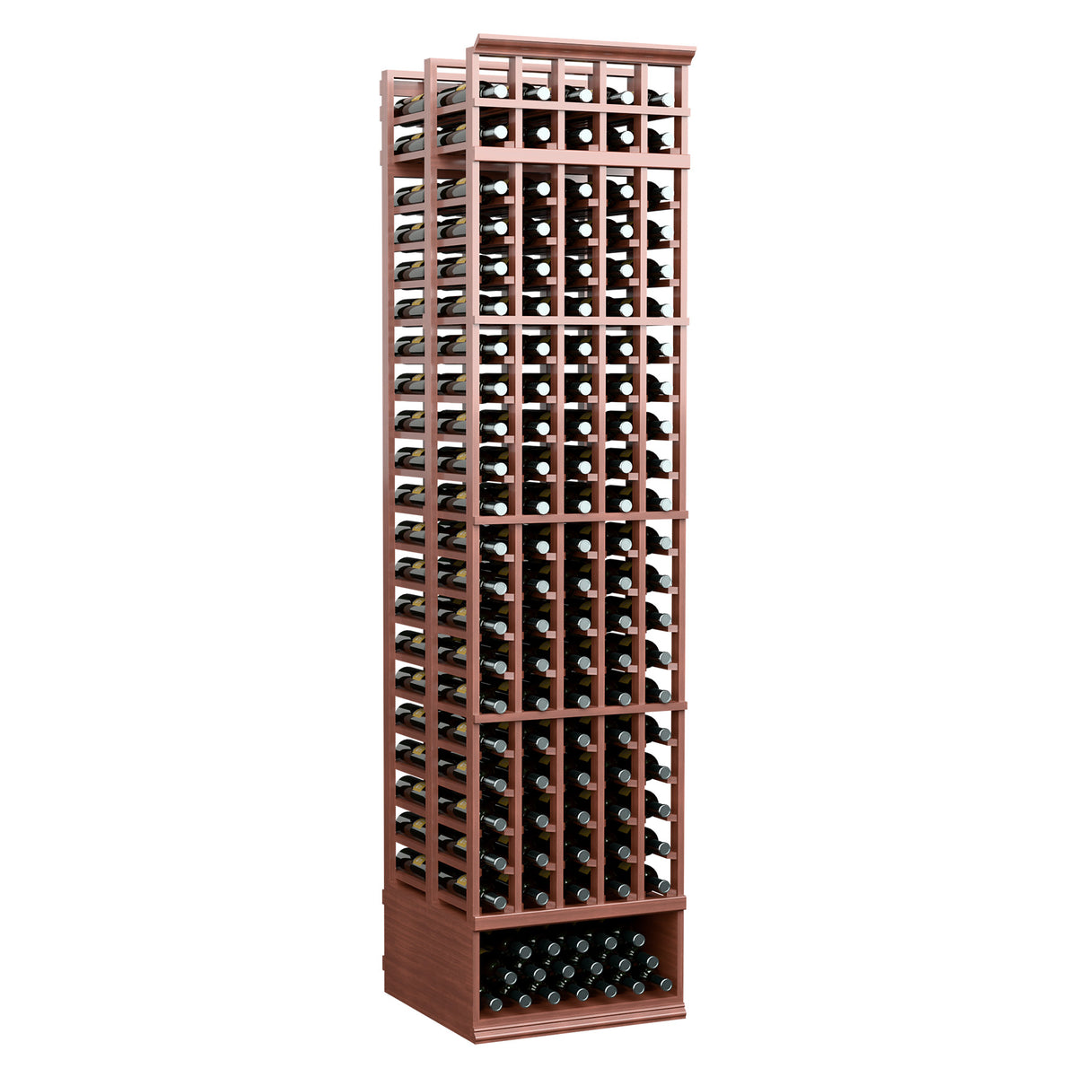 8 ft 5-column double-deep wine bottle rack with warm brown frame and front bottle slots