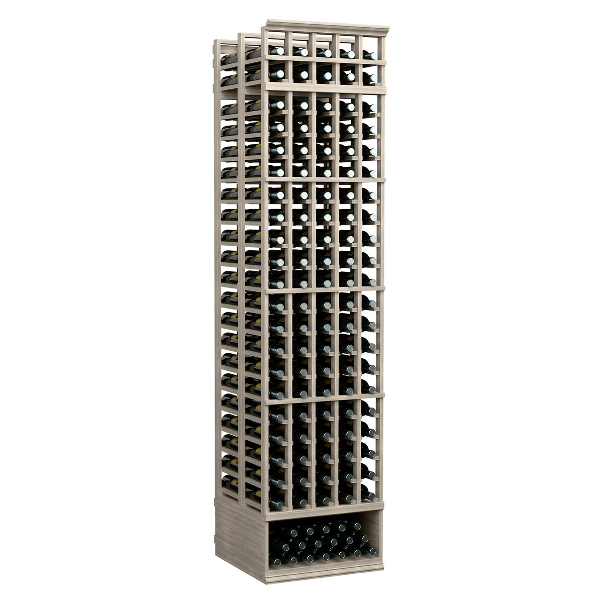 8ft 5-column double-deep wine rack, light gray wood frame with bottle compartments