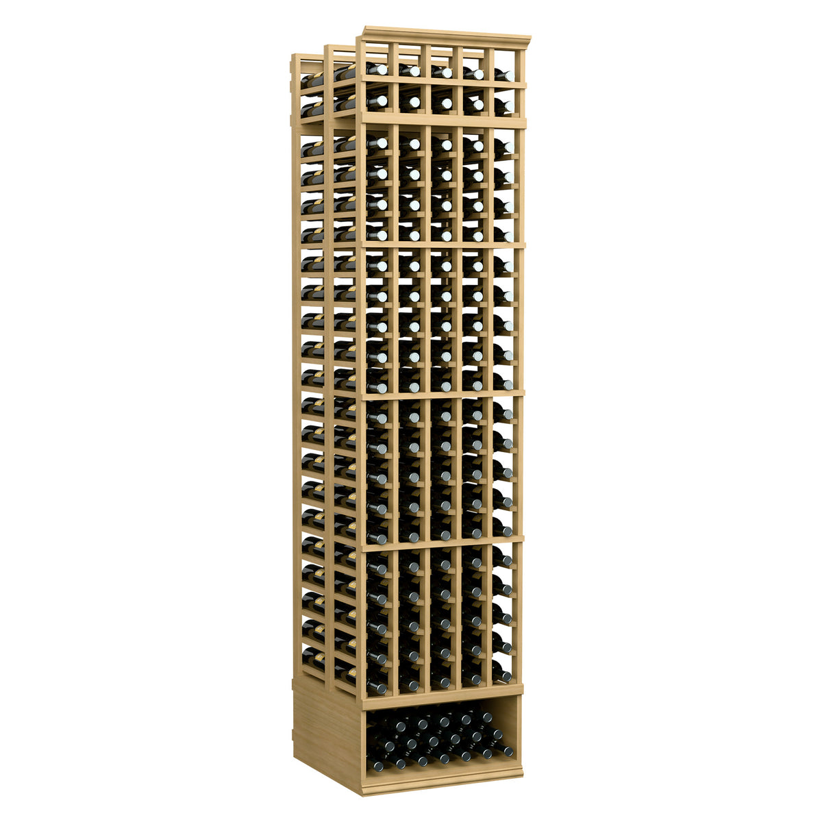 8ft 5-column double-deep wine rack, natural light wood frame with bottle storage