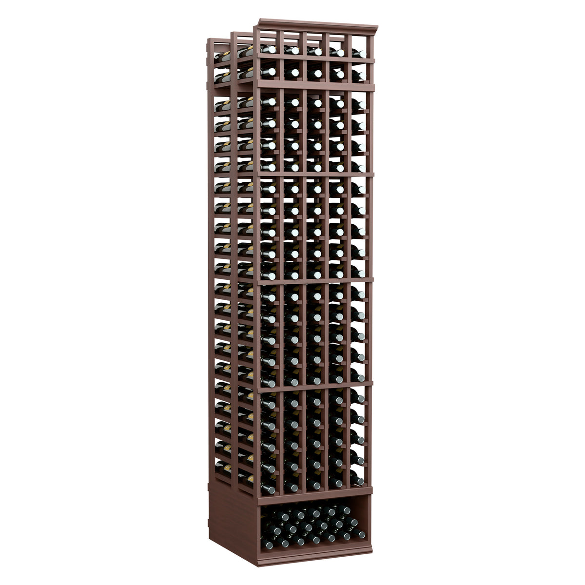8ft 5-column double-deep wine rack, dark brown wood frame with bottle compartments
