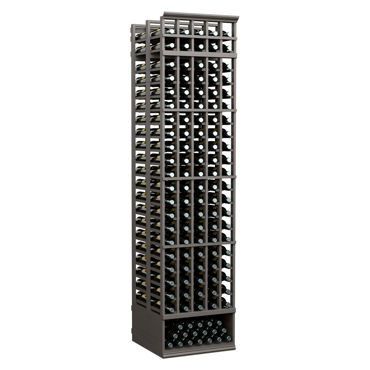 Black 5-column double-deep wine rack with square bottle slots and front base panel