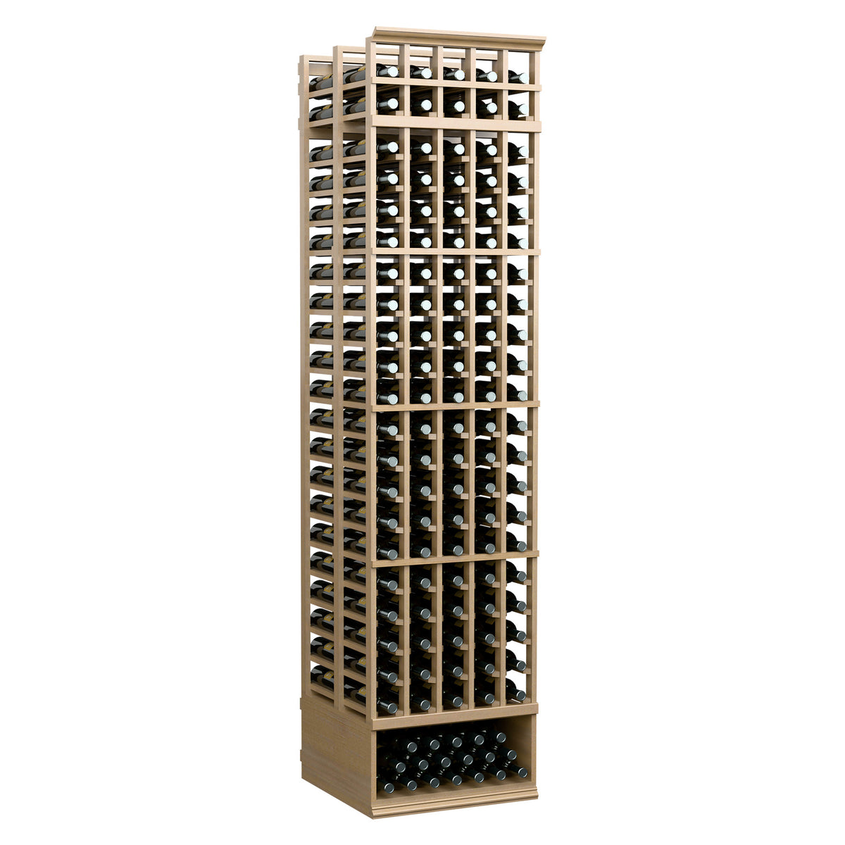 Light beige 5-column double-deep wine rack, front view of stacked bottle storage