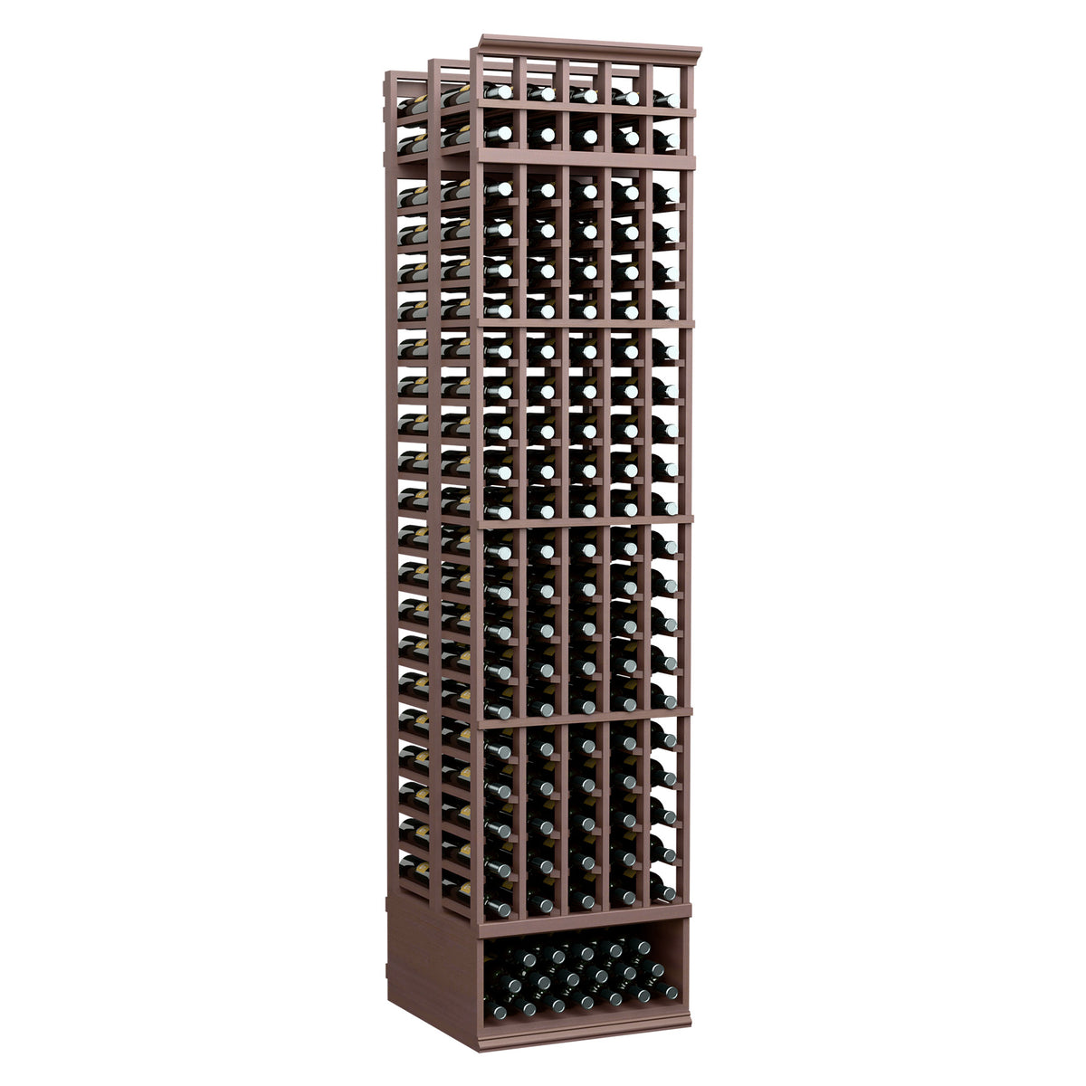 Dark brown 5-column double-deep wine bottle rack, 8ft tall, vertical storage grid