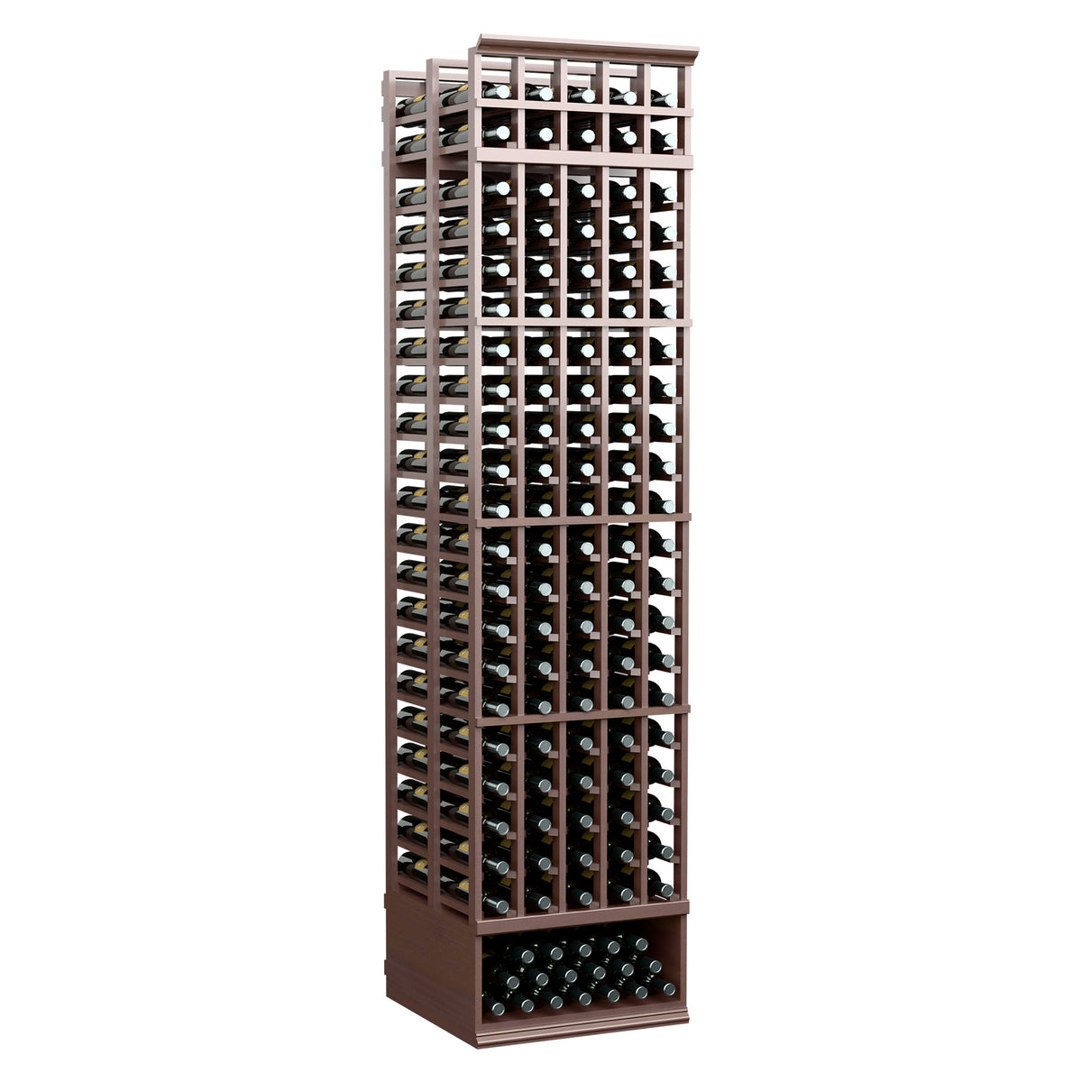 Dark brown wine rack with 5 columns, double-deep design, 8ft tall