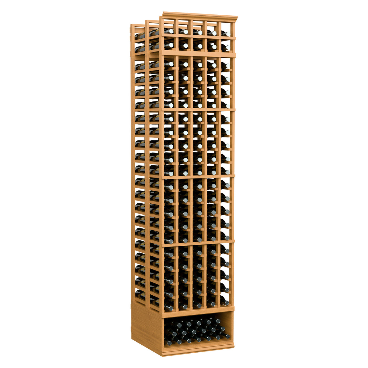 Honey-colored wood 5-column double-deep wine bottle rack, 8ft tall